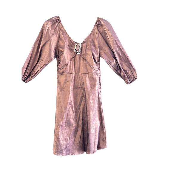 NWT Hosbjerg Women's Brown Elora Buckle V-Neckline Mini Dress Size Small - Picture 4 of 16